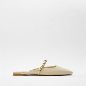 NEW! ZARA OPEN BACK SLIDE SHOES WITH CHAIN, OFF WHITE, SIZE 7.5